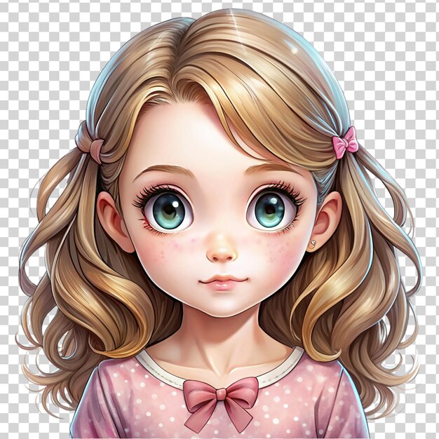 PSD cute and beautiful girl cartoon portrait isolated on transparent background