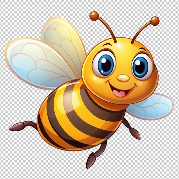 PSD cute bee flying cartoon isolated on transparent background