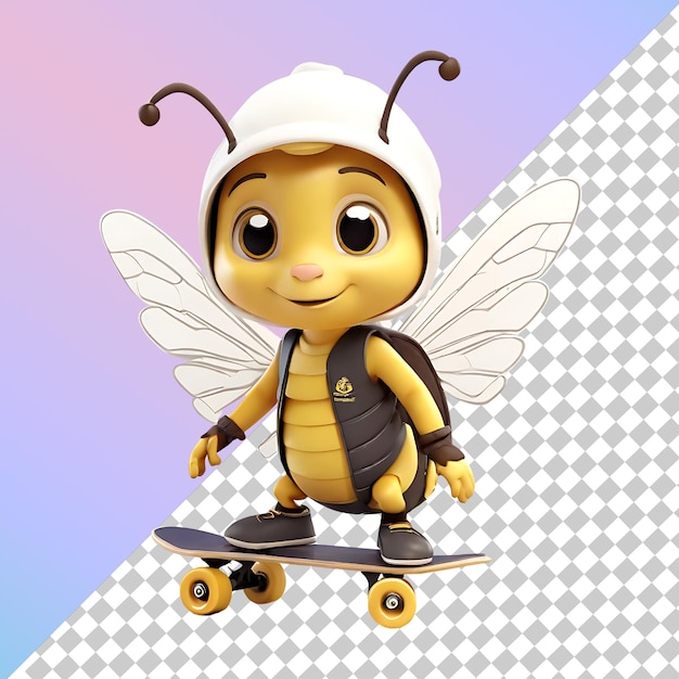 Cute Bee Riding a Skateboard