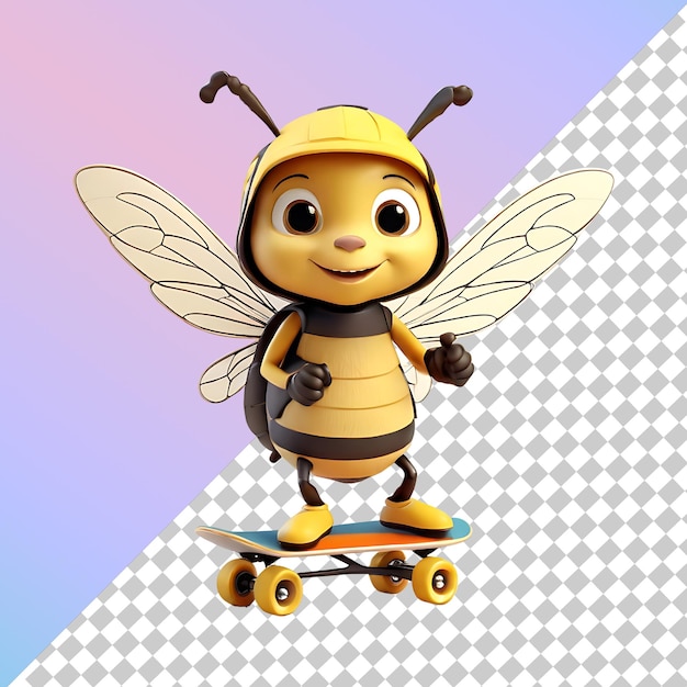 Cute Bee Riding a Skateboard