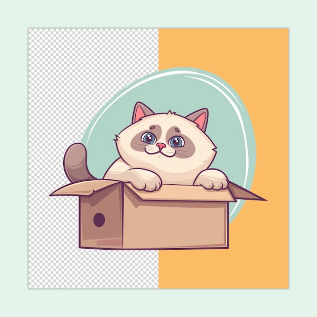 A cute Birman cat stuck in cardboard isolated on a transparent background