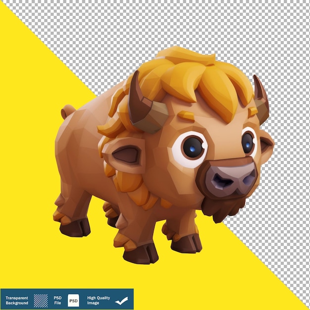 PSD cute bison 3d isometric render white background transparent background png psd