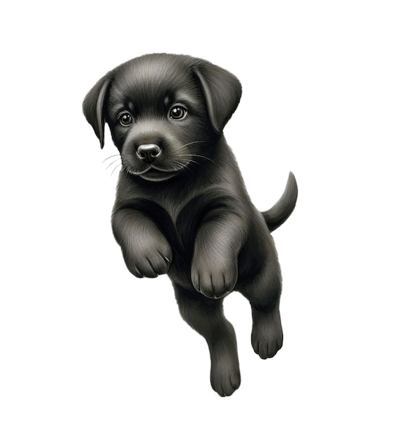 PSD cute black labrador puppy jumping watercolor illustration