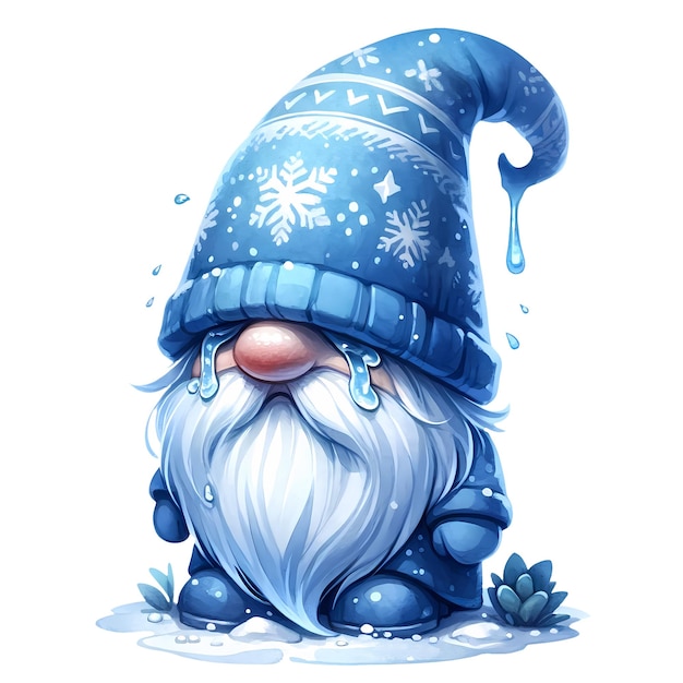 Cute Blue Christmas Winter Watercolor Clipart Illustration