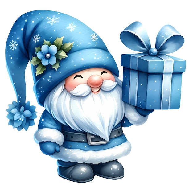 Cute Blue Christmas Winter Watercolor Clipart Illustration