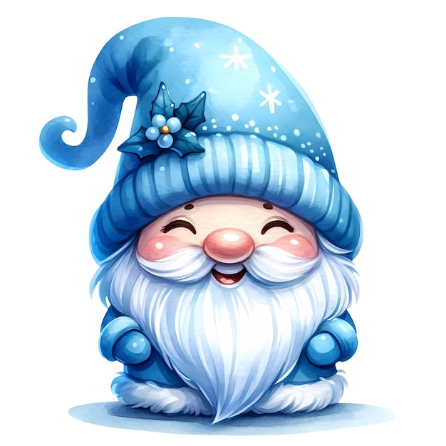 Cute Blue Christmas Winter Watercolor Clipart Illustration