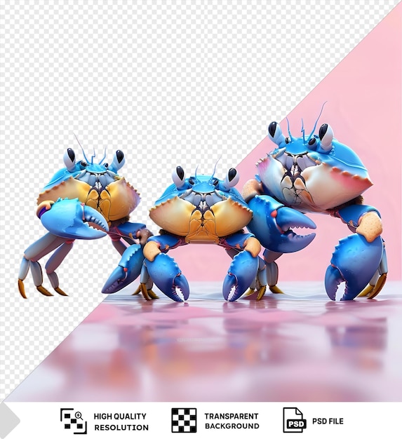 Cute Blue Crabs 3D Render Transparent Background