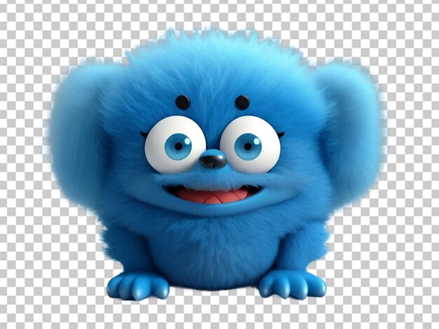 Cute blue furry monster 3D cartoon character