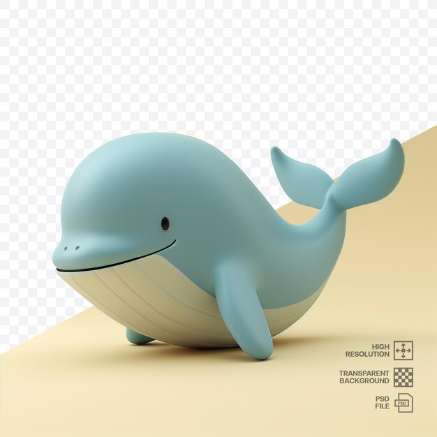 PSD cute blue whale figurine on transparent background