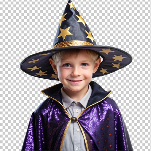 cute boy dressed as awizard for halloween on transparent background