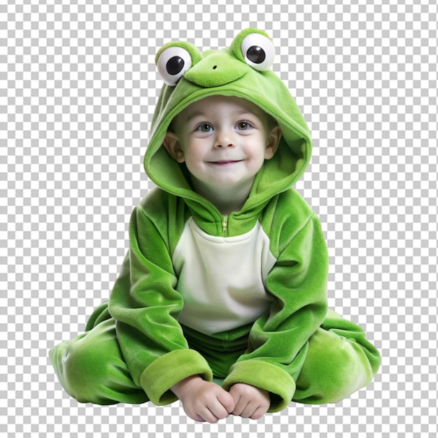 PSD cute boy dressed as a frog for halloween on transparent background