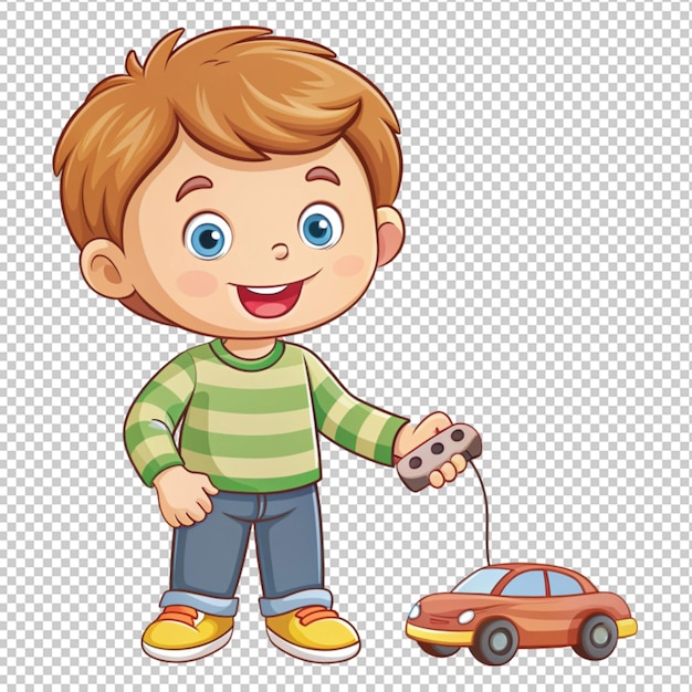 cute boy playing toy car remote control cartoon