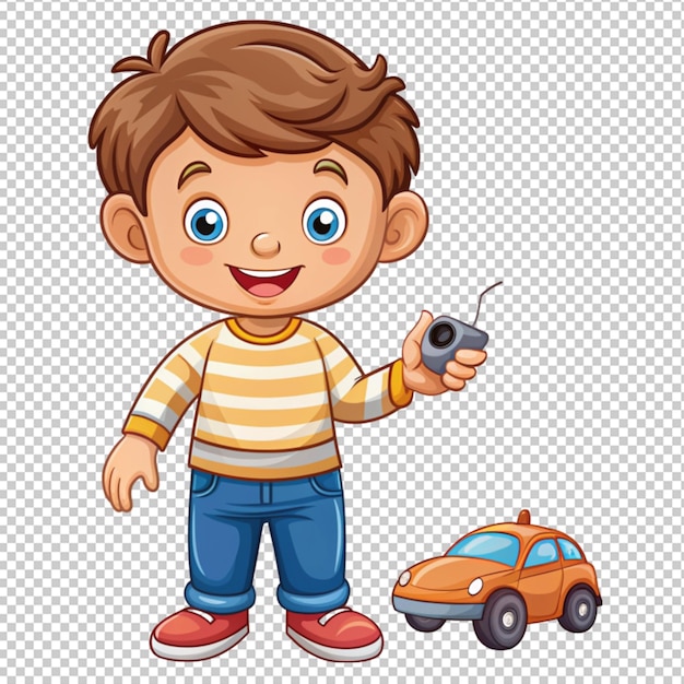 PSD cute boy playing toy car remote control cartoon