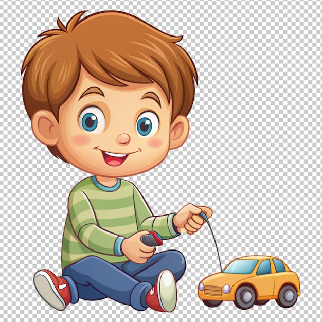 cute boy playing toy car remote control cartoon