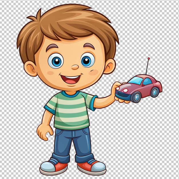 PSD cute boy playing toy car remote control cartoon