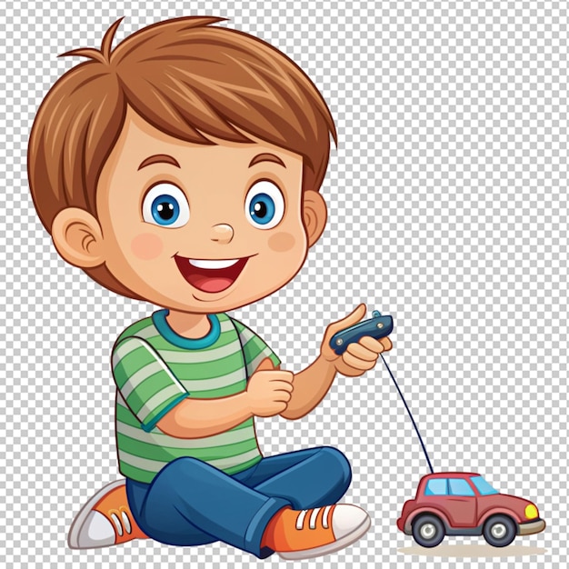 PSD cute boy playing toy car remote control cartoon