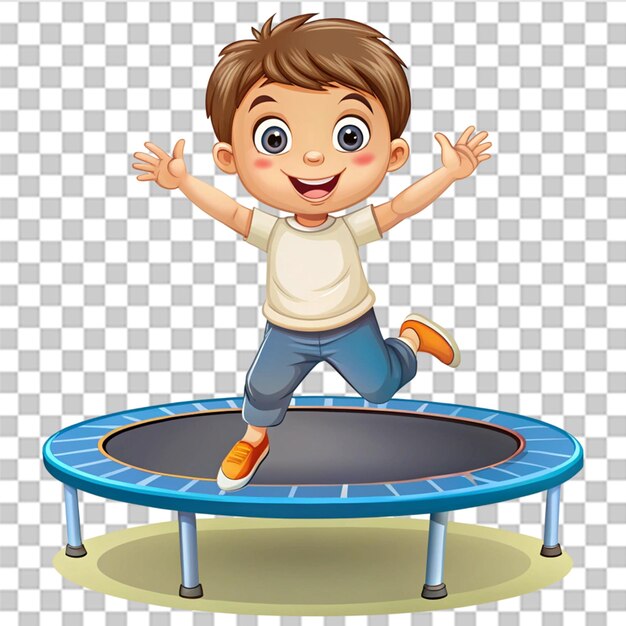 Cute boy playing on trampoline illustration isolated on transparent background