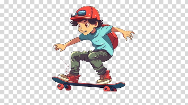 Cute boy on skateboard isolated on transparent background vector illustration