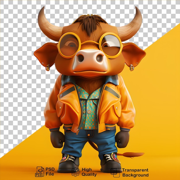 PSD cute bull cartoon wearing a jacket isolated on transparent background include png file