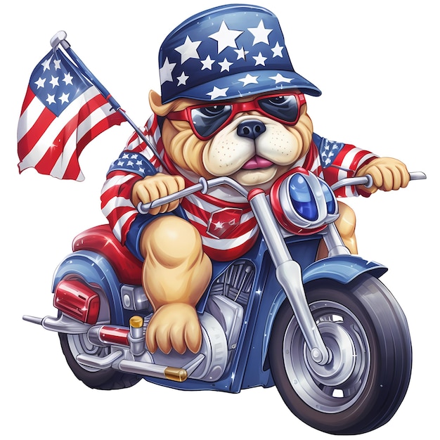 Cute Bulldog American Motorcycle Clipart Illustration