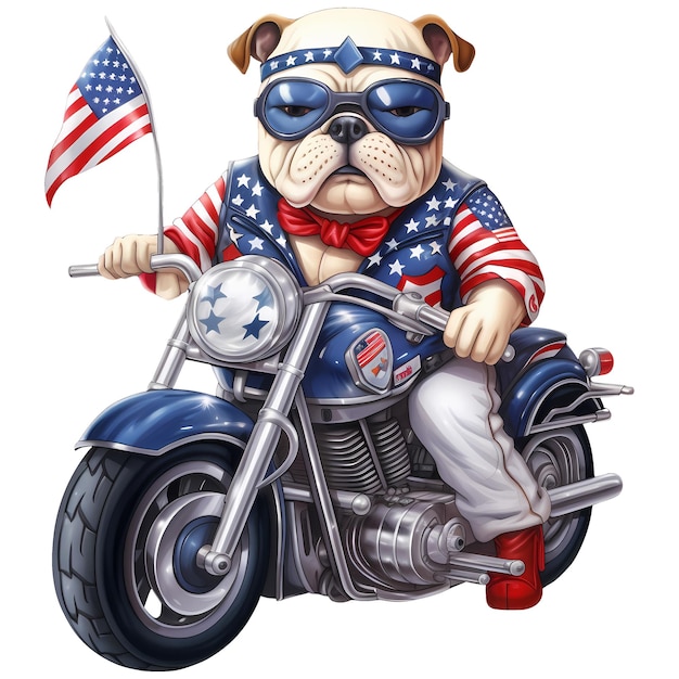 Cute Bulldog American Motorcycle Clipart Illustration