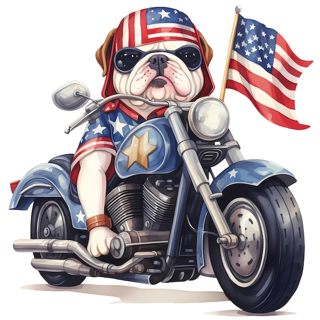 Cute Bulldog American Motorcycle Clipart Illustration