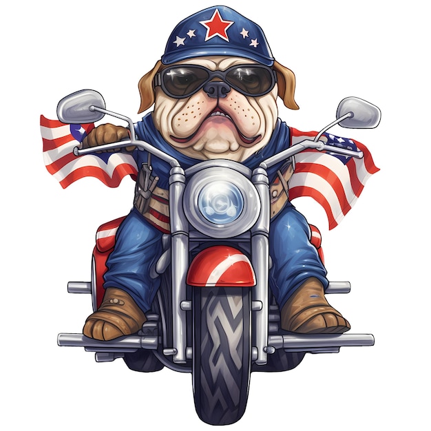 Cute Bulldog American Motorcycle Clipart Illustration