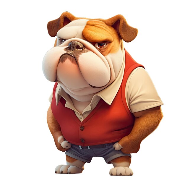 PSD cute bulldog with red vest and shorts