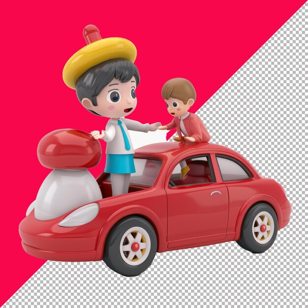 Cute Bumper Car Attendant Helping a Child Illustration transparent background PNG PSD