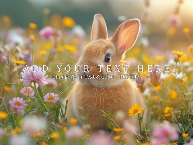 PSD cute bunny in a field of flowers