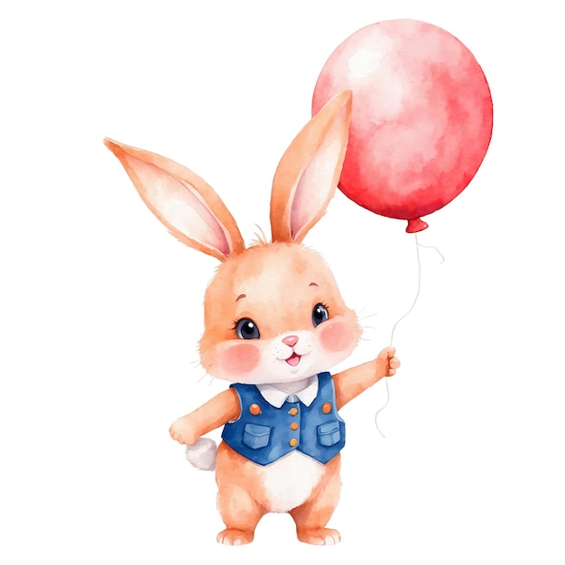 cute bunny with a balloon in watercolor style