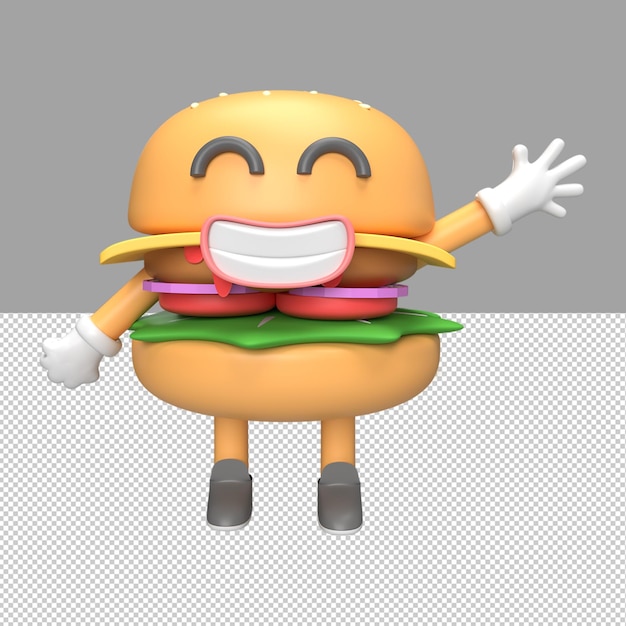 PSD cute burger character 3d render illustration