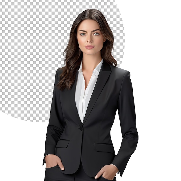 Cute Business Women Portrait in Suit on Transparent Background