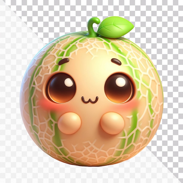 PSD a cute cantaloupe cartoon character in 3d illustration style isolated on a transparent background