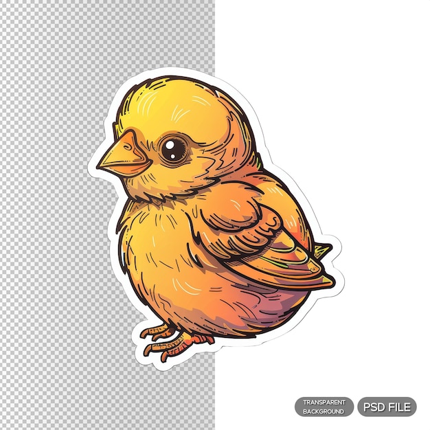 PSD cute cartoon animal sticker of a yellow chick adorable and colorful illustration for kids and animal lovers