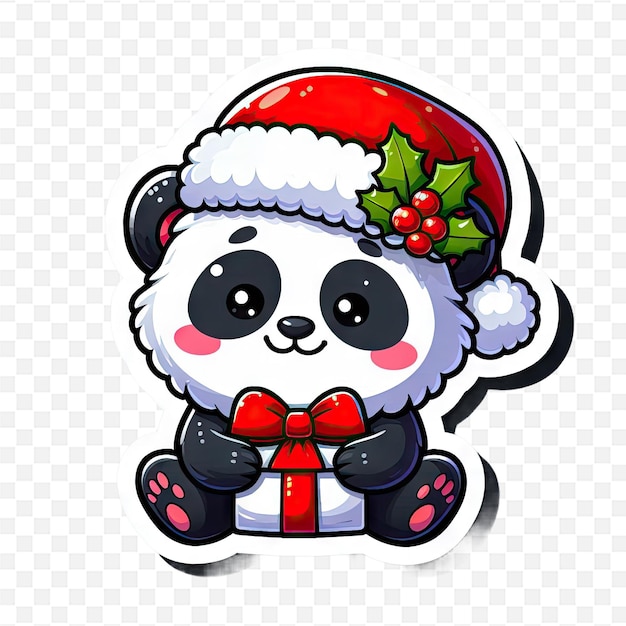 PSD a cute cartoon animal wearing a santa hat with a bow on it