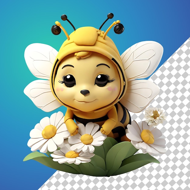 Cute Cartoon Bee with Daisies 3D Render