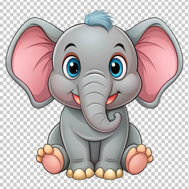 PSD cute cartoon birthday elephant on transparent background