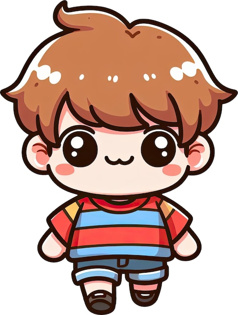 PSD cute cartoon boy character with big eyes and striped shirt