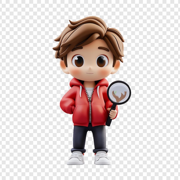 a cute cartoon boy with a magnifying glass and a magnifying glass