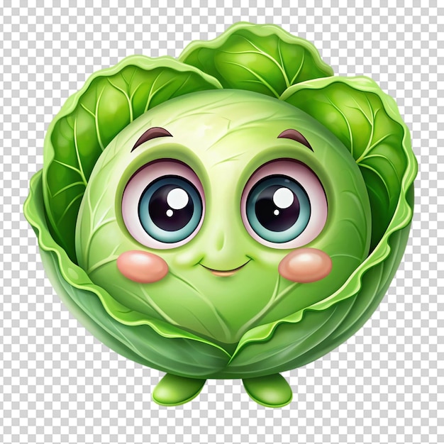 PSD cute cartoon cabbage character with big eyes isolated white background