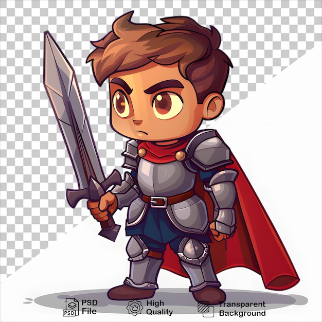 Cute Cartoon Character with Sword Isolated