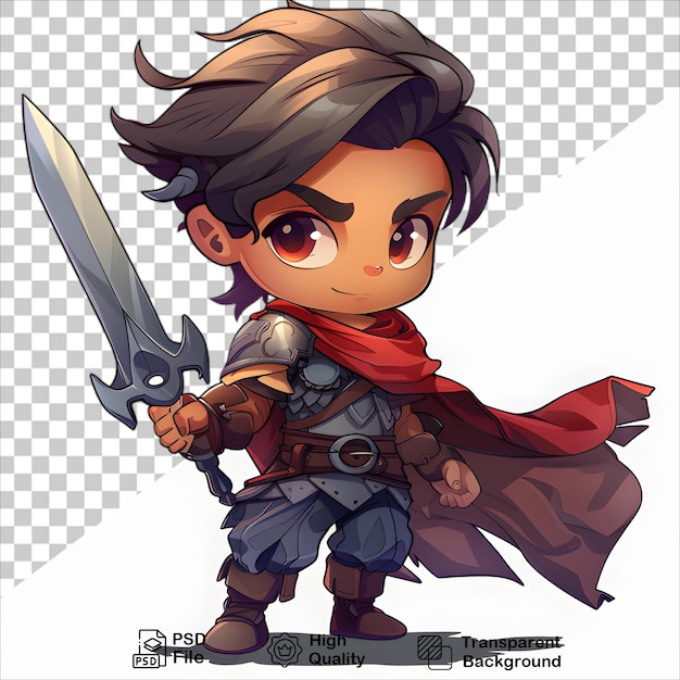 Cute Cartoon Character with Sword Isolated