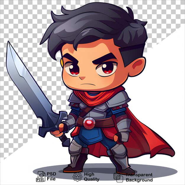 Cute Cartoon Character with Sword Isolated