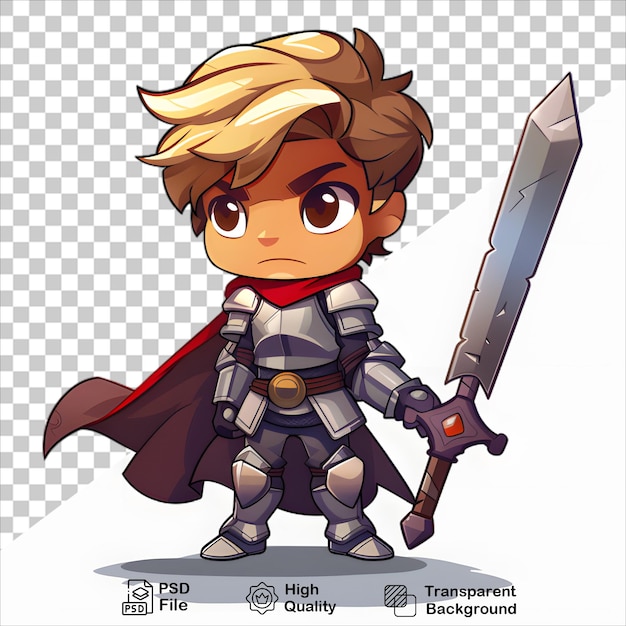 Cute Cartoon Character with Sword Isolated