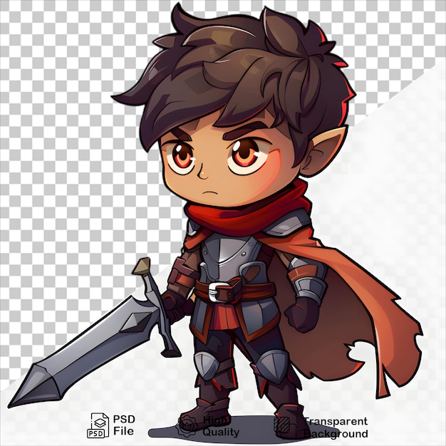 Cute Cartoon Character with Sword Isolated