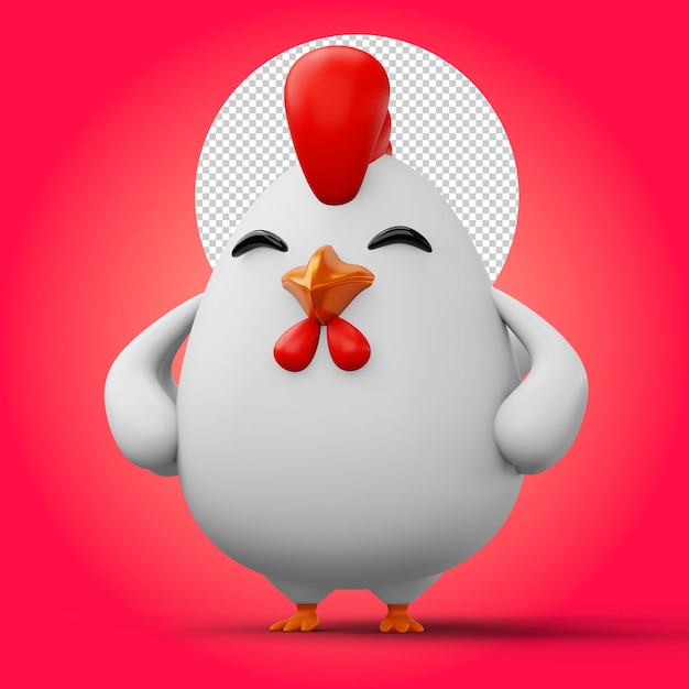 Cute cartoon chicken animal character 3d rendering