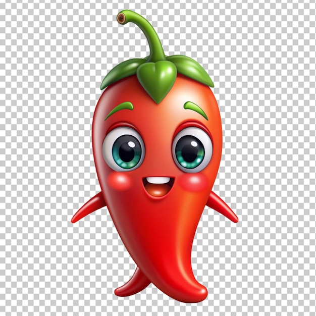 cute cartoon chili pepper vegetable character on transparent background