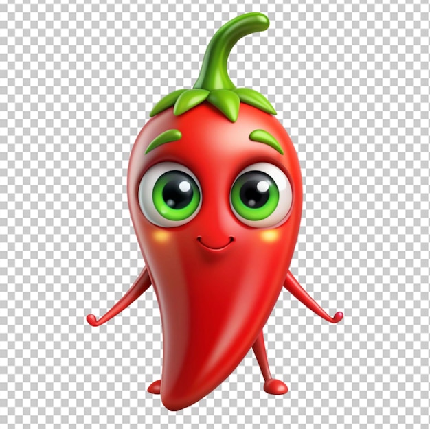 cute cartoon chili pepper vegetable character on transparent background