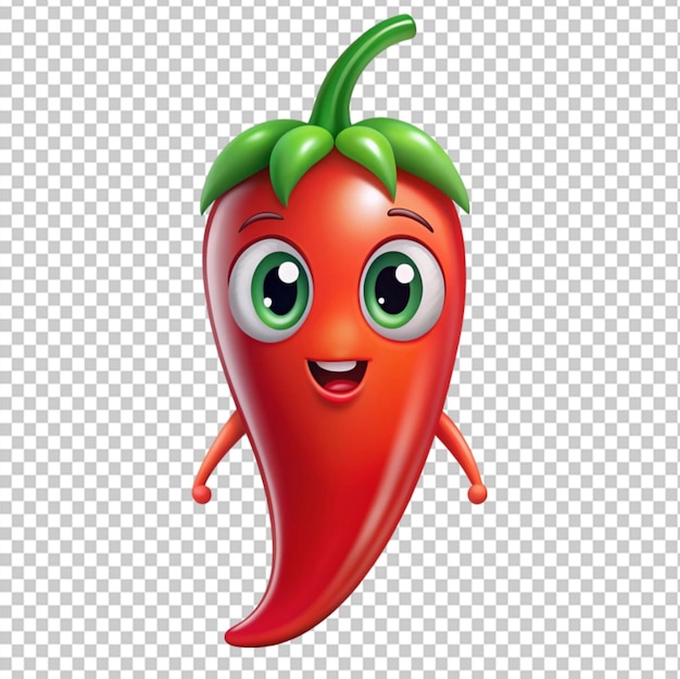 PSD cute cartoon chili pepper vegetable character on transparent background